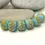 Thumbnail: Turquoise rondelle beads 12mm with lava textured