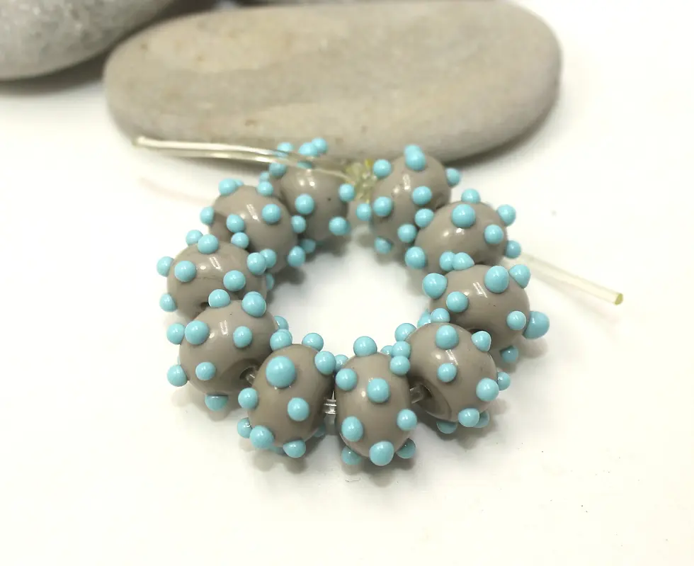 Grey spacer beads 10mm with raised dots