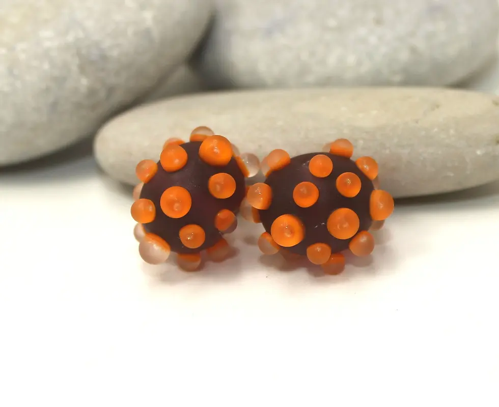 Purple etched pair beads with raised dots