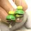 Thumbnail: Black-Green pair lampwork glass bead 14mm
