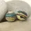 Thumbnail: Ivory-Teal etched pair glass bead 14mm