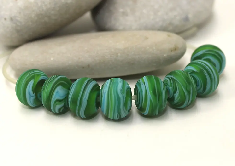 Green etched rondelle beads 12mm