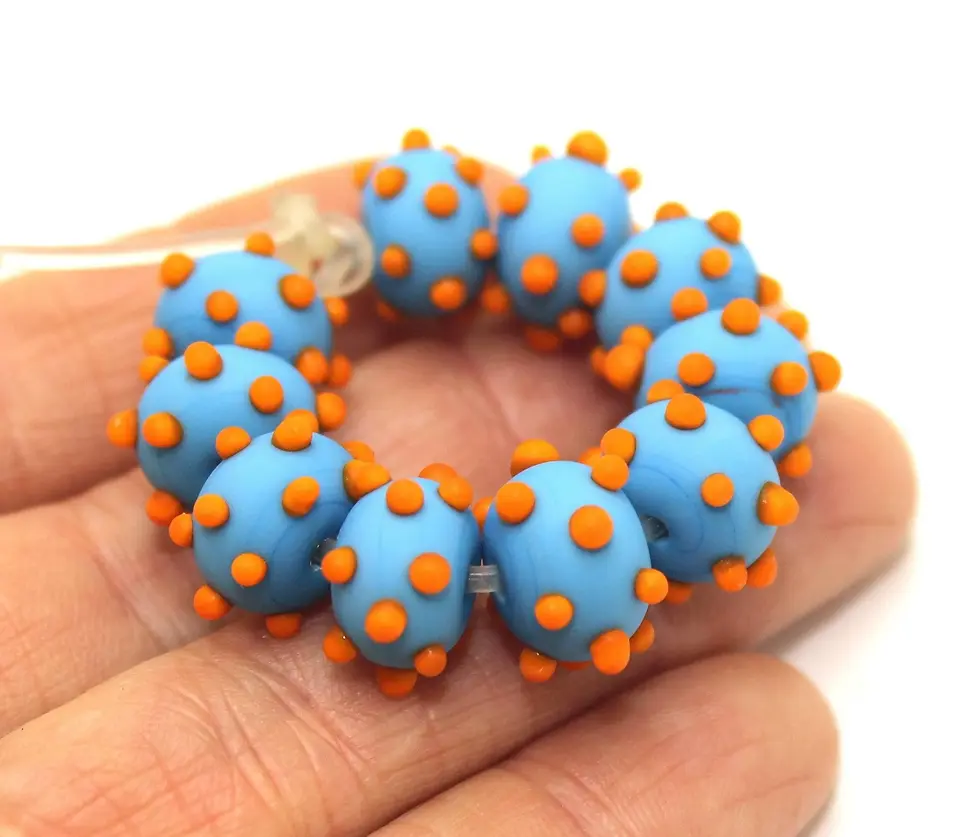 Turquoise etched spacer beads 10mm with raised dots