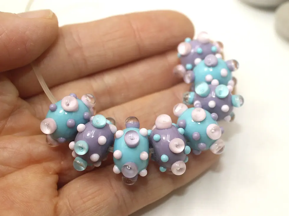 Purple-Turquoise rondelle beads 12mm with raised dots