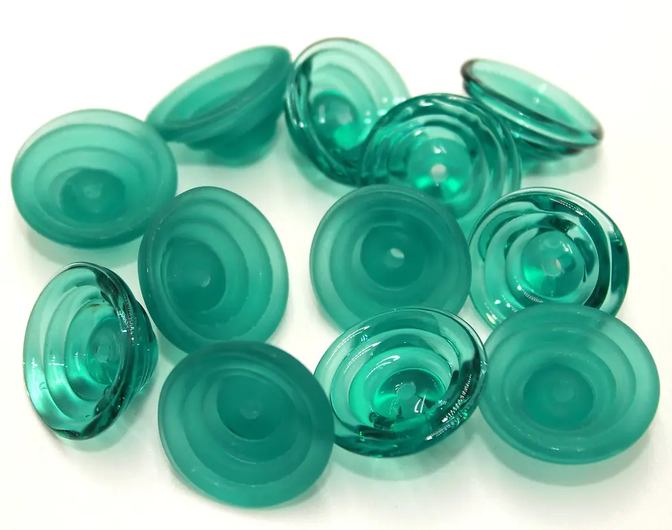 Teal Green caps beads, Glossy and Etched