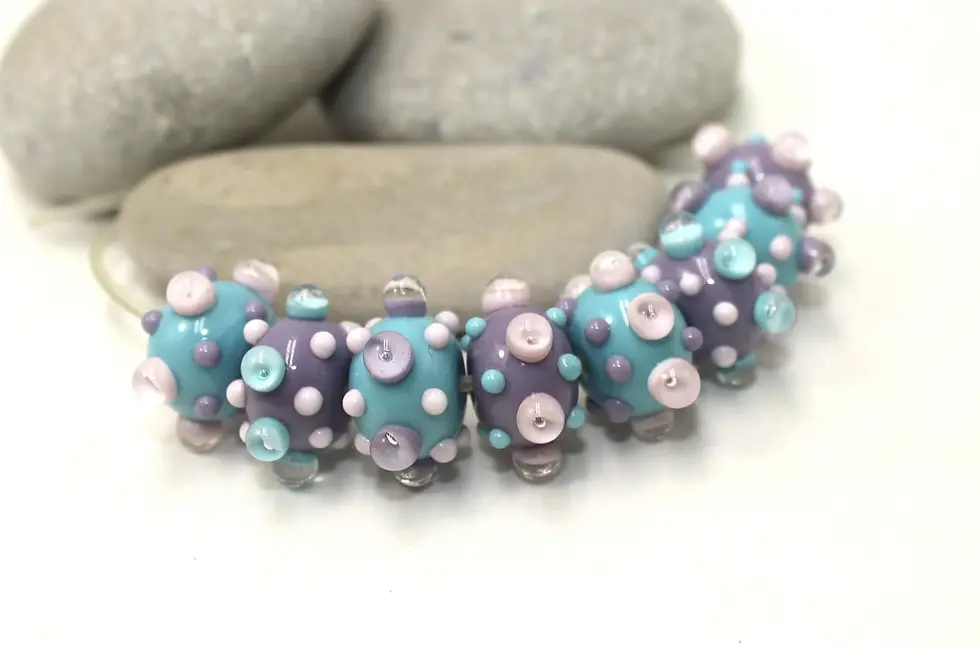 Purple-Turquoise rondelle beads 12mm with raised dots
