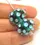 Thumbnail: Teal Green pair glass beads with raised dots 14mm