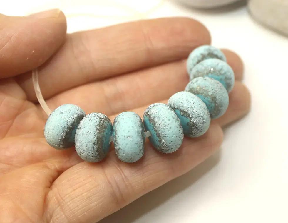 Rondelle beads 14mm with lava textured