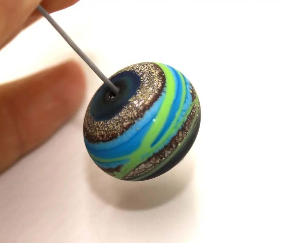 Violet etched glass bead 20mm, 1pc