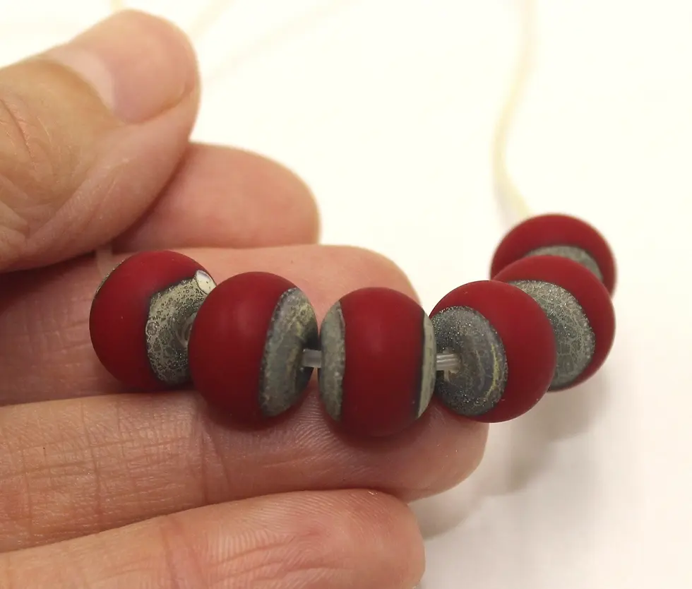 Dark Red etched rondelle beads