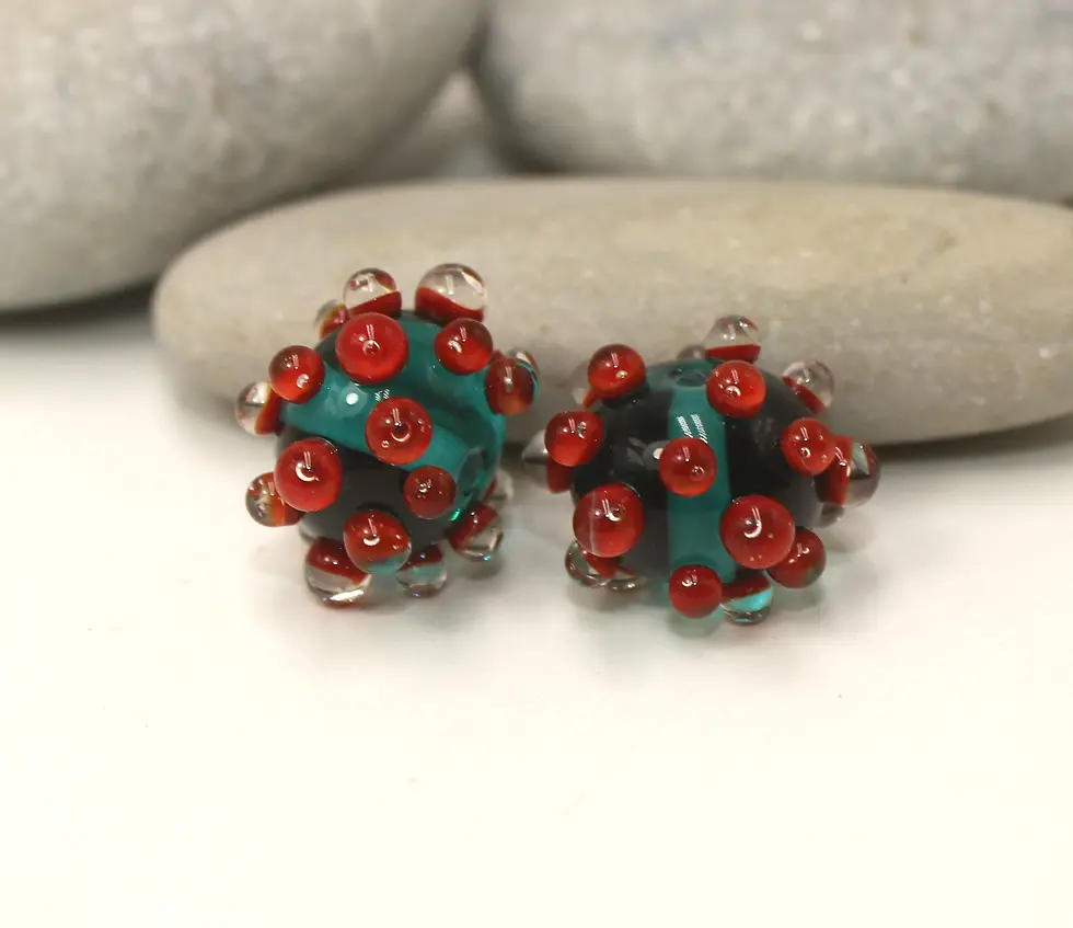 Teal Green pair beads with raised dots