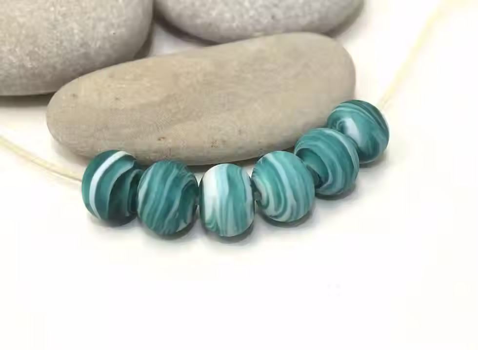 eTeal Green Etched rondelle beads
