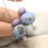 Thumbnail: Lavender etched pair lampwork glass beads 14mm
