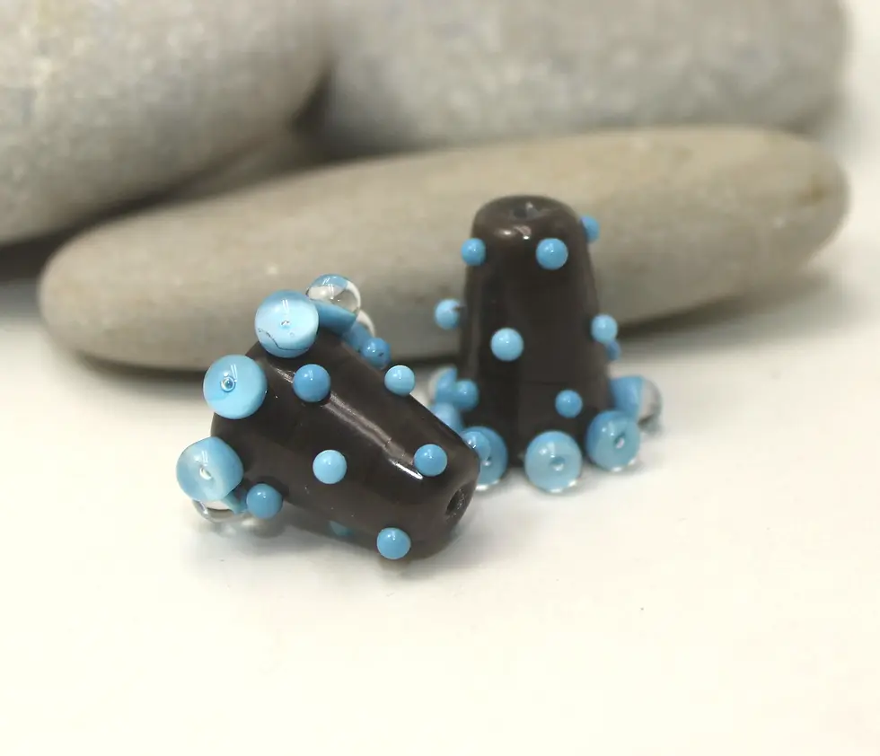 Dark Grey pair cone glass beads with raised dots