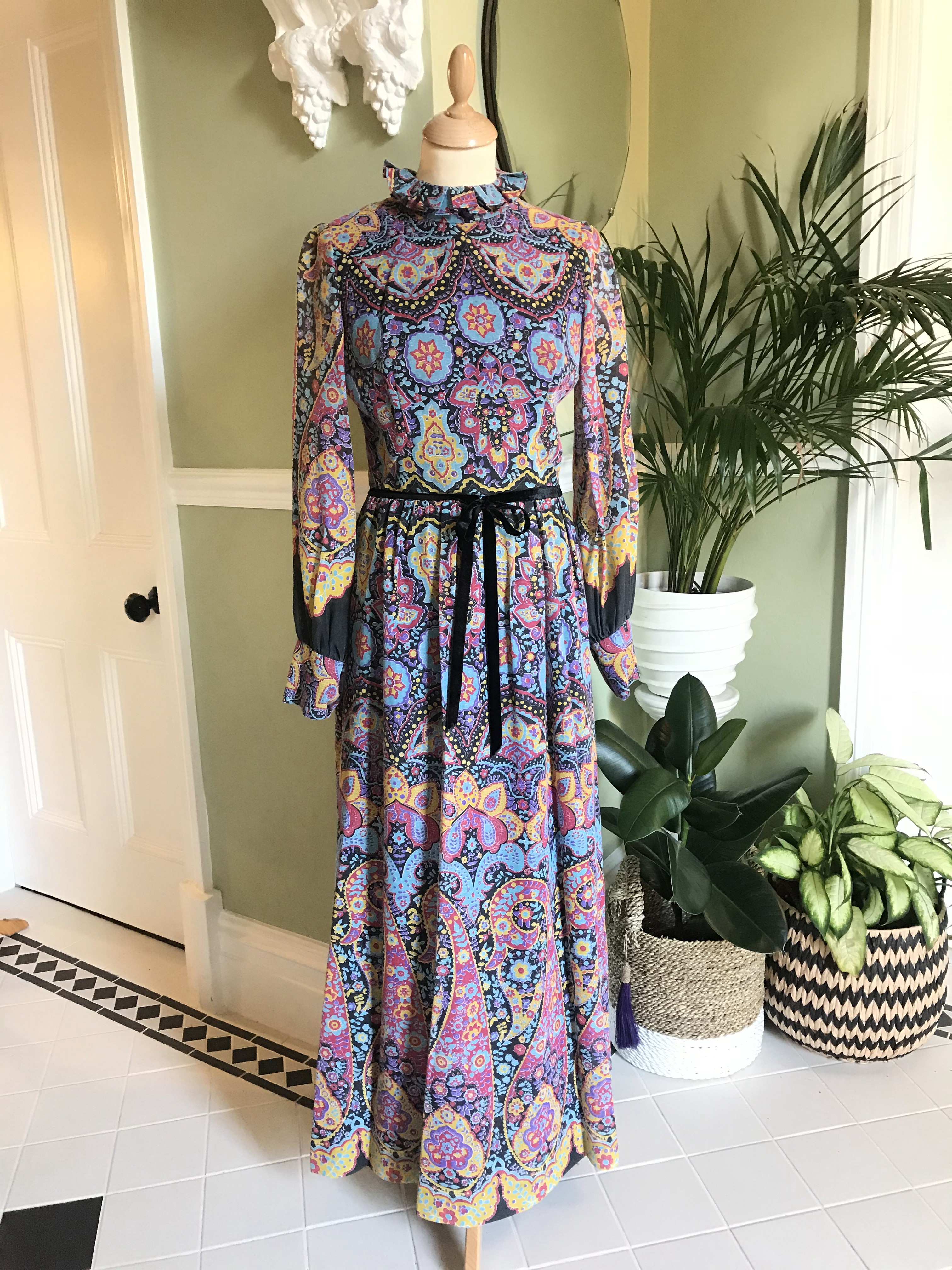 1970s Paisley print Cotton mix Maxi Dress By Kati Front View