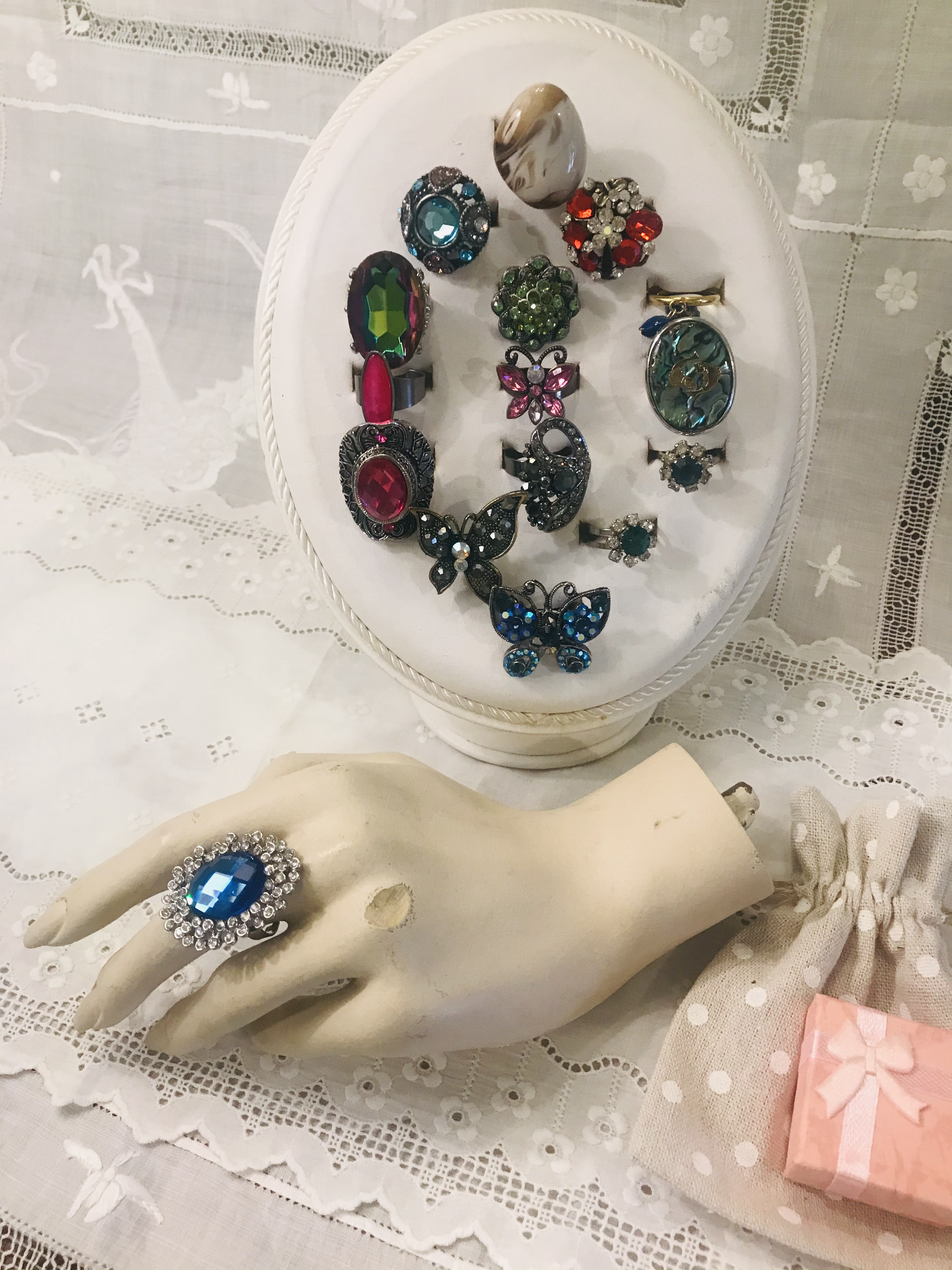 Adjustable Blue and Diamanté Ring