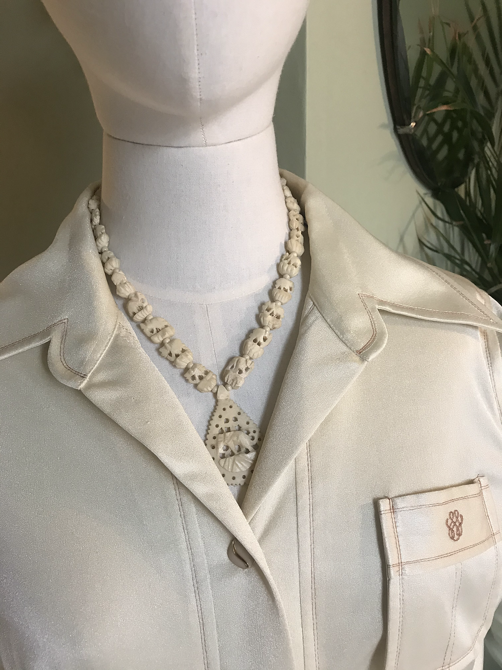 Thumbnail: 1970s Cream Shirt Dress By Jersey Masters Front View