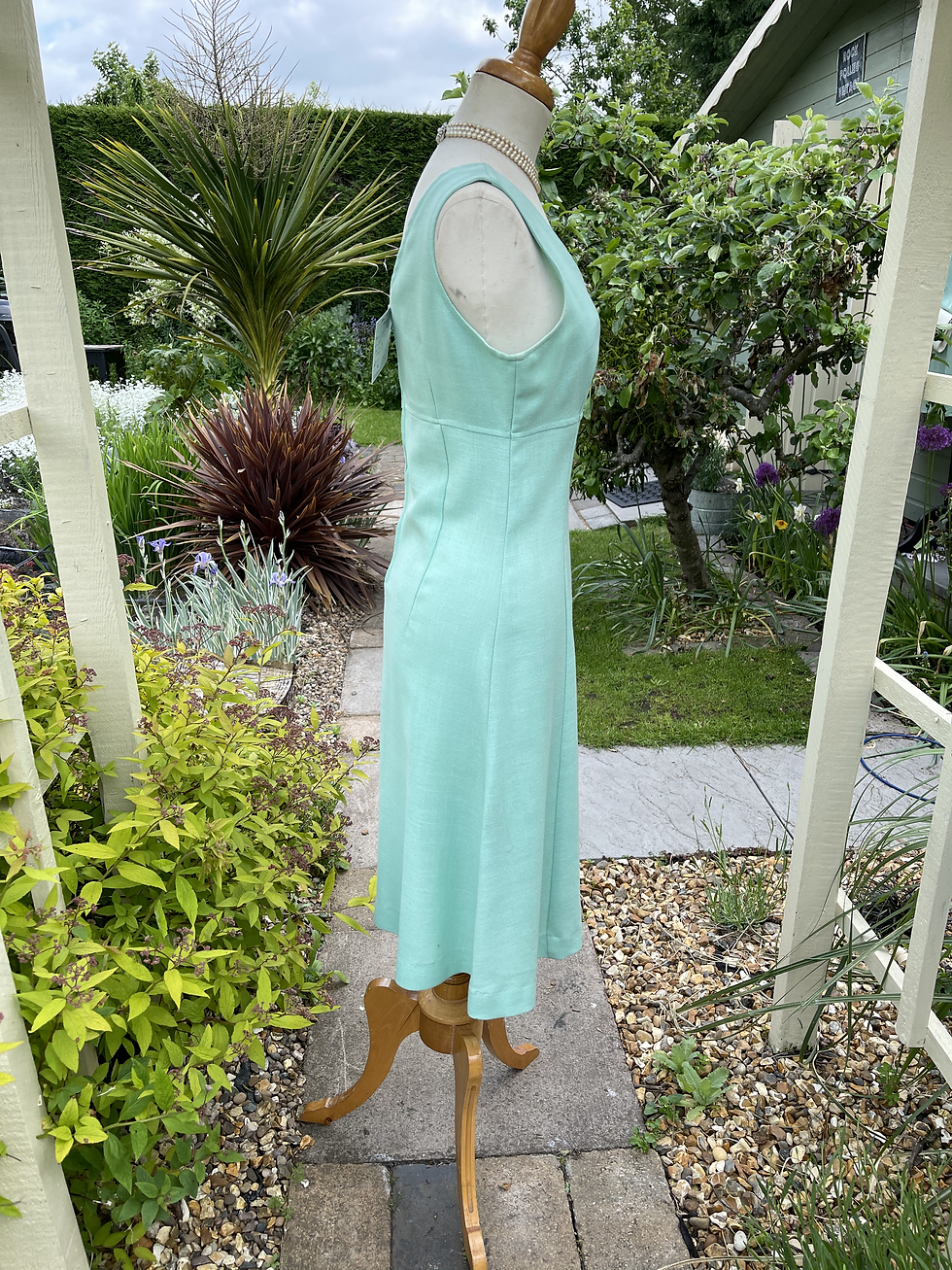 Thumbnail: 1970s Mint Green Linen Mix Princess Line Dress Side  View