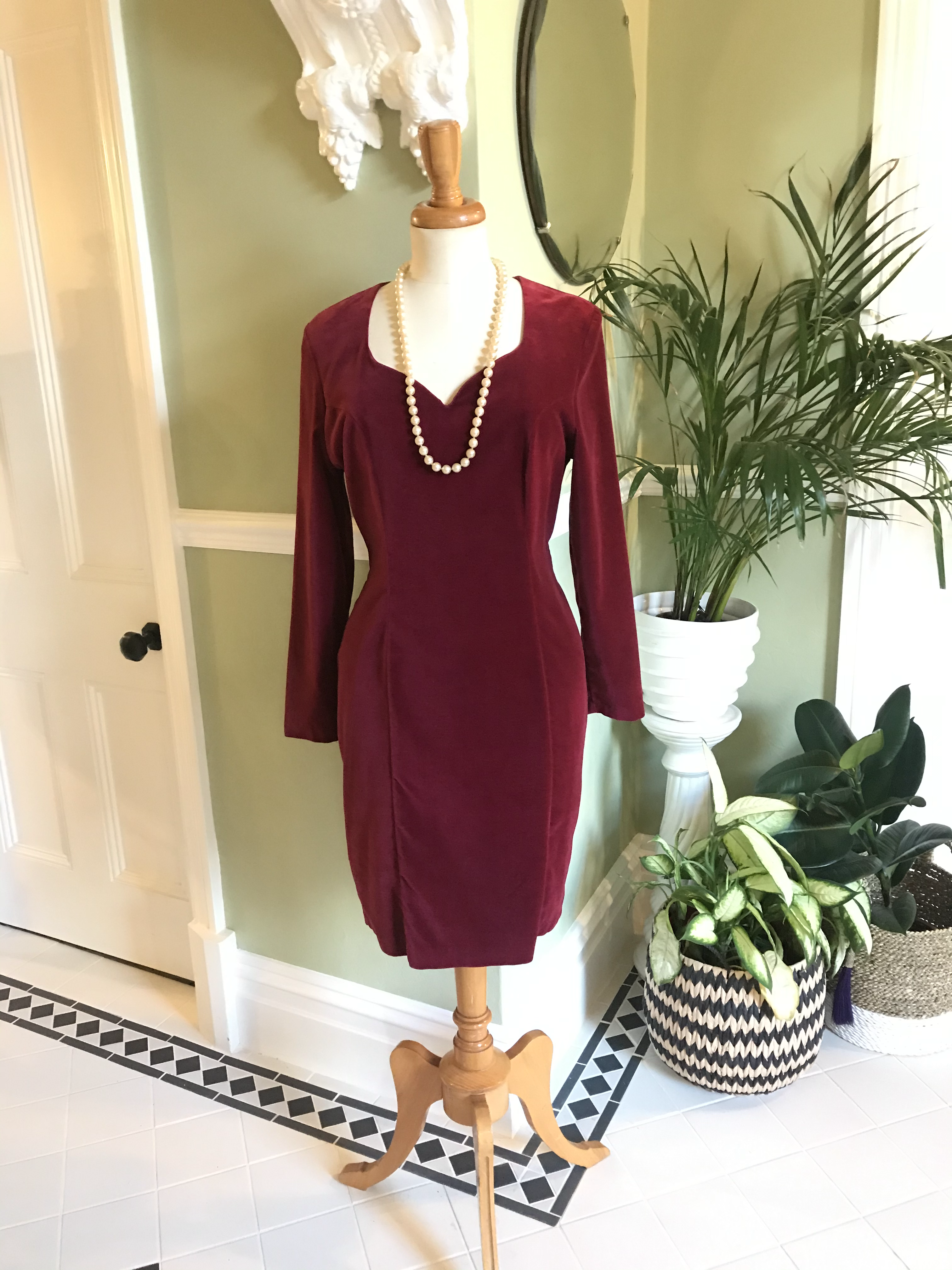 Vintage Cotton Velvet Sweetheart Wiggle Dress By Next Front View