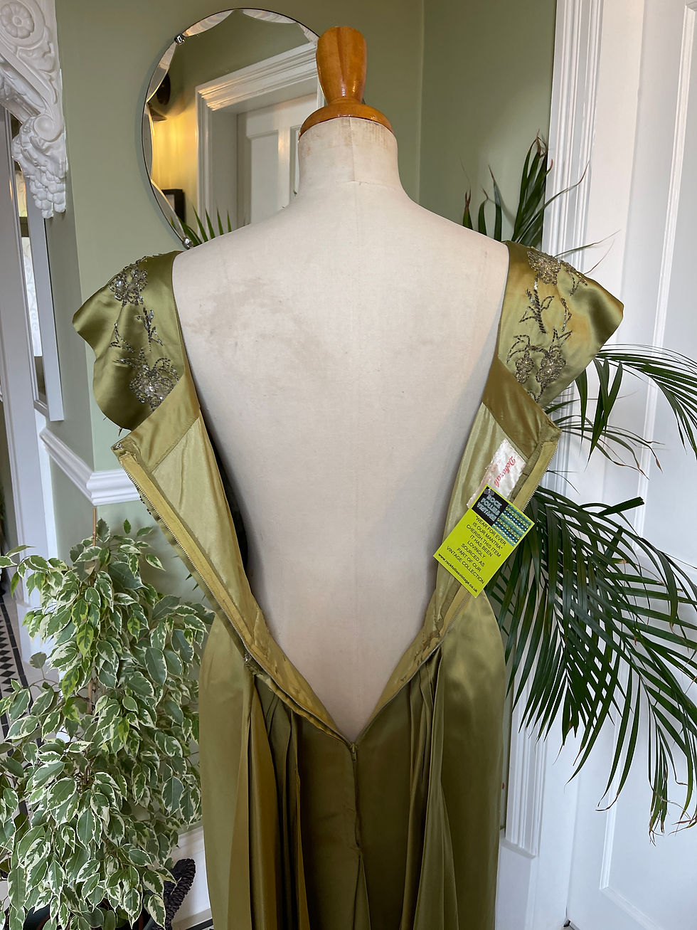 Thumbnail: 1950s Hand Beaded Satin Wiggle Dress