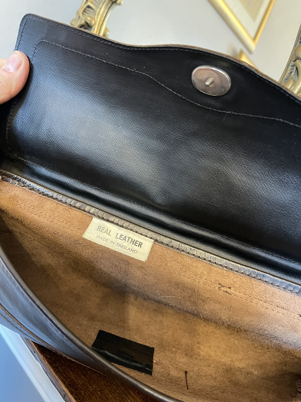 Thumbnail: 1980s Brown Leather & Snakeskin Clutch Made in England