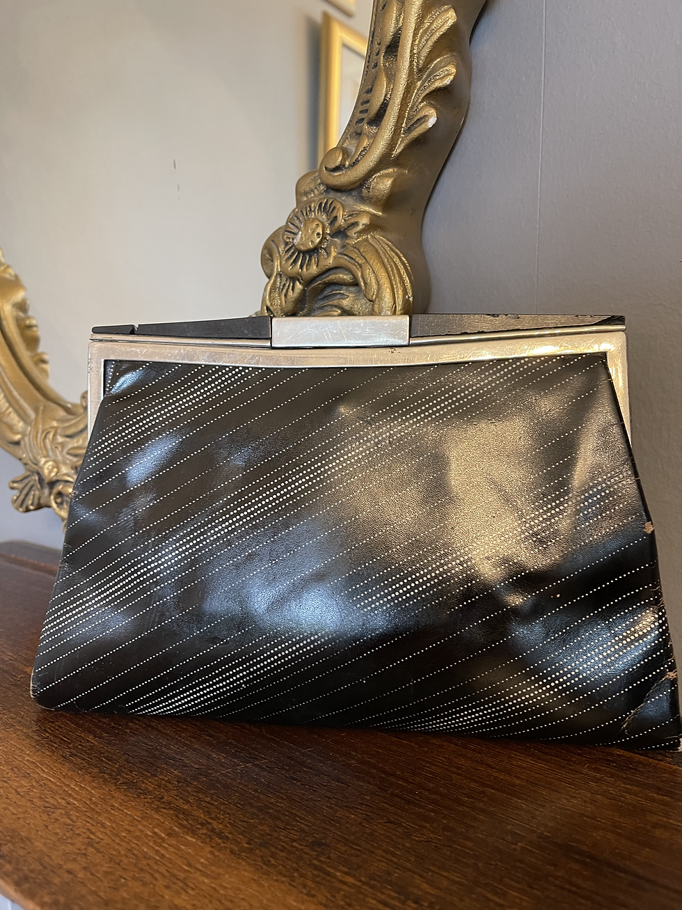 Thumbnail: 1920s Black & White Leather Clutch with Glove Strap