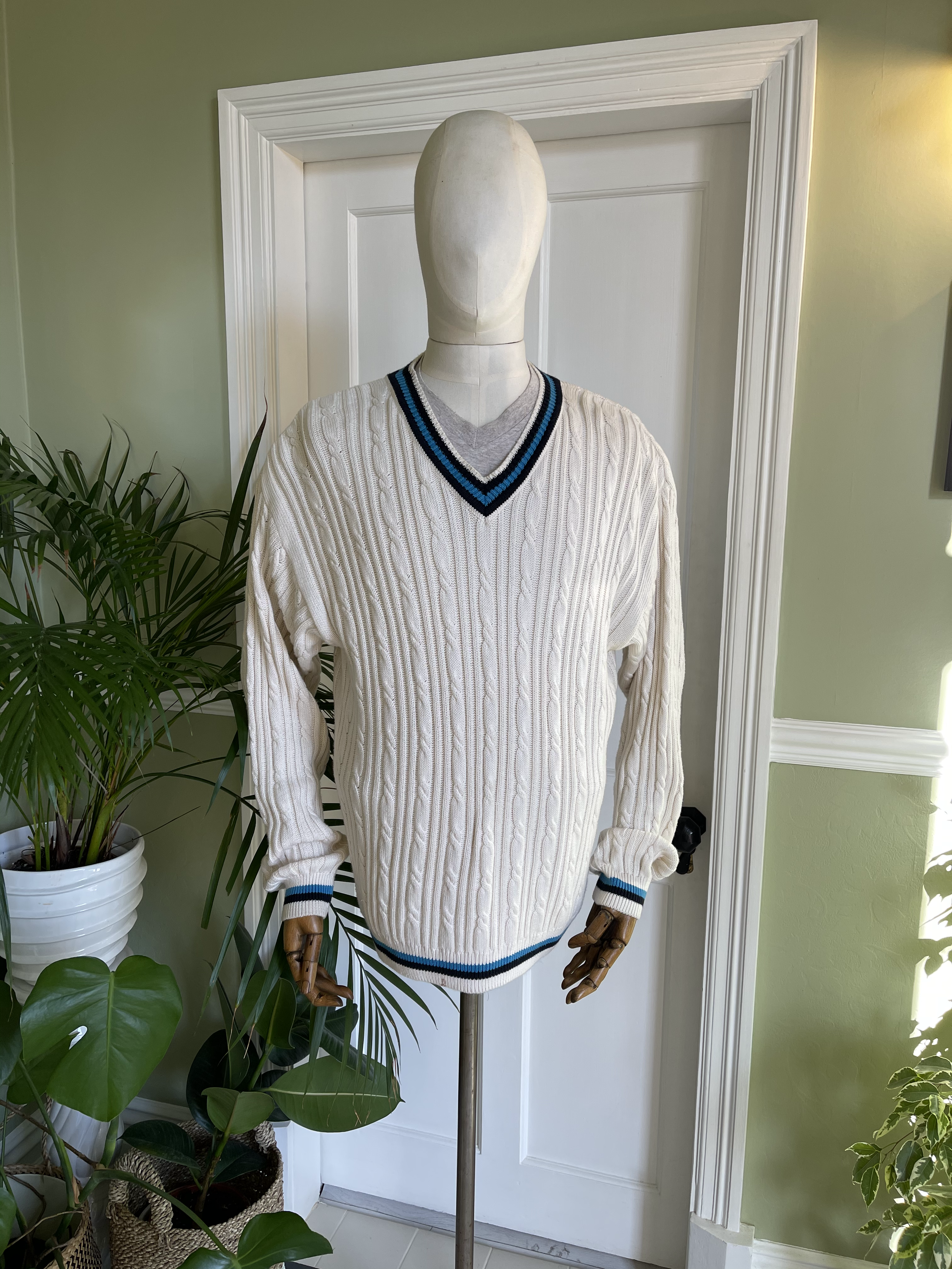 1980s Classic Cricket Styled Cable 'V' Neck