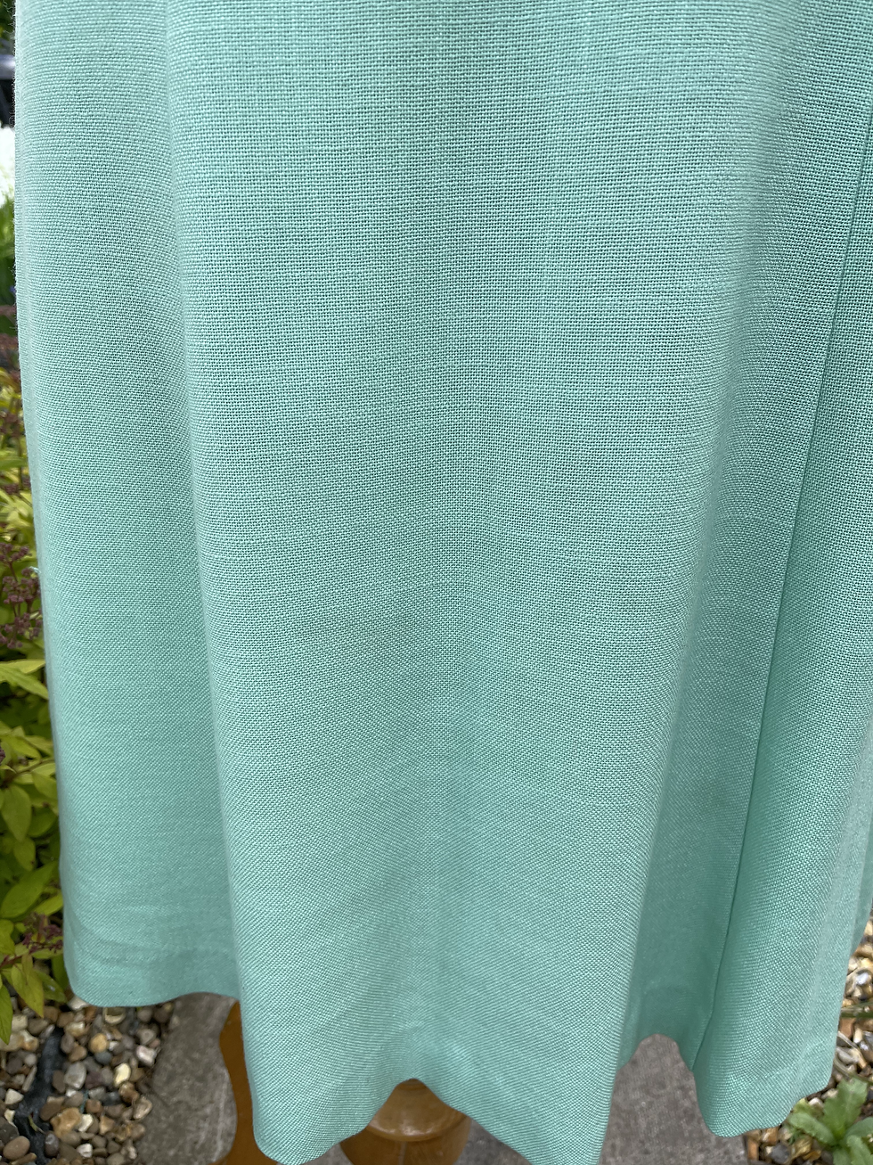 Thumbnail: 1970s Mint Green Linen Mix Princess Line Dress Close Up