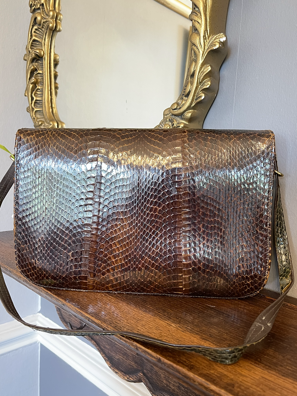 Rich Brown Snakeskin Shoulder Bag/Clutch
