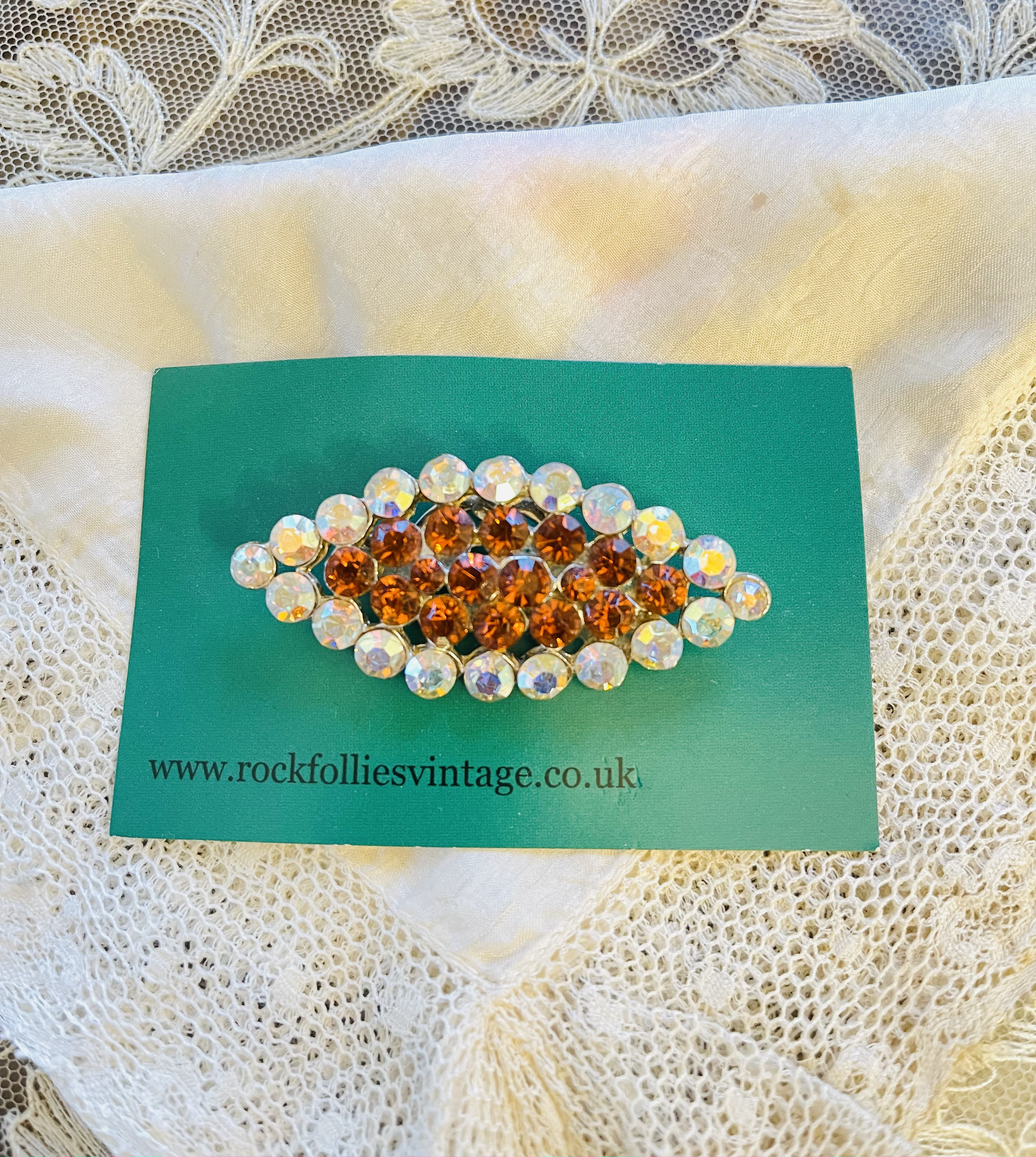 Aurora Borealis & Pink Stoned Eye Vintage Brooch