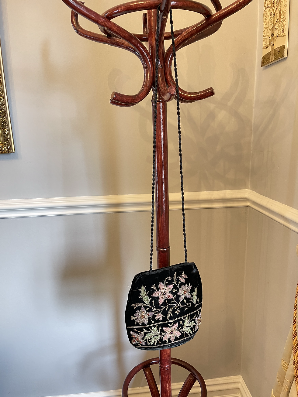 1920s Silk Velvet Bag decorated with Metal thread and stones