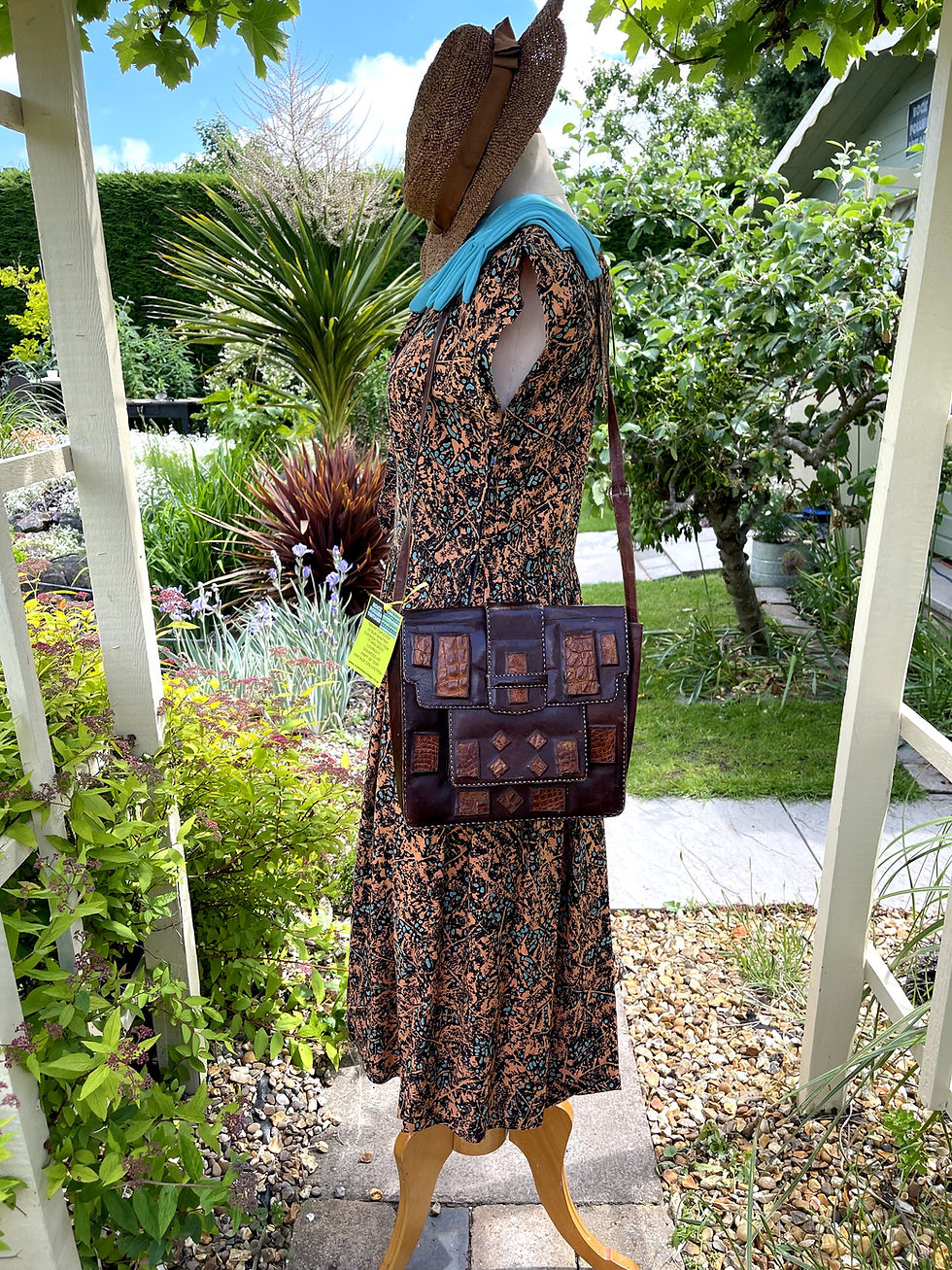 Thumbnail: 1940s Cotton Brown Floral Day Dress with Pointed Collars Side View