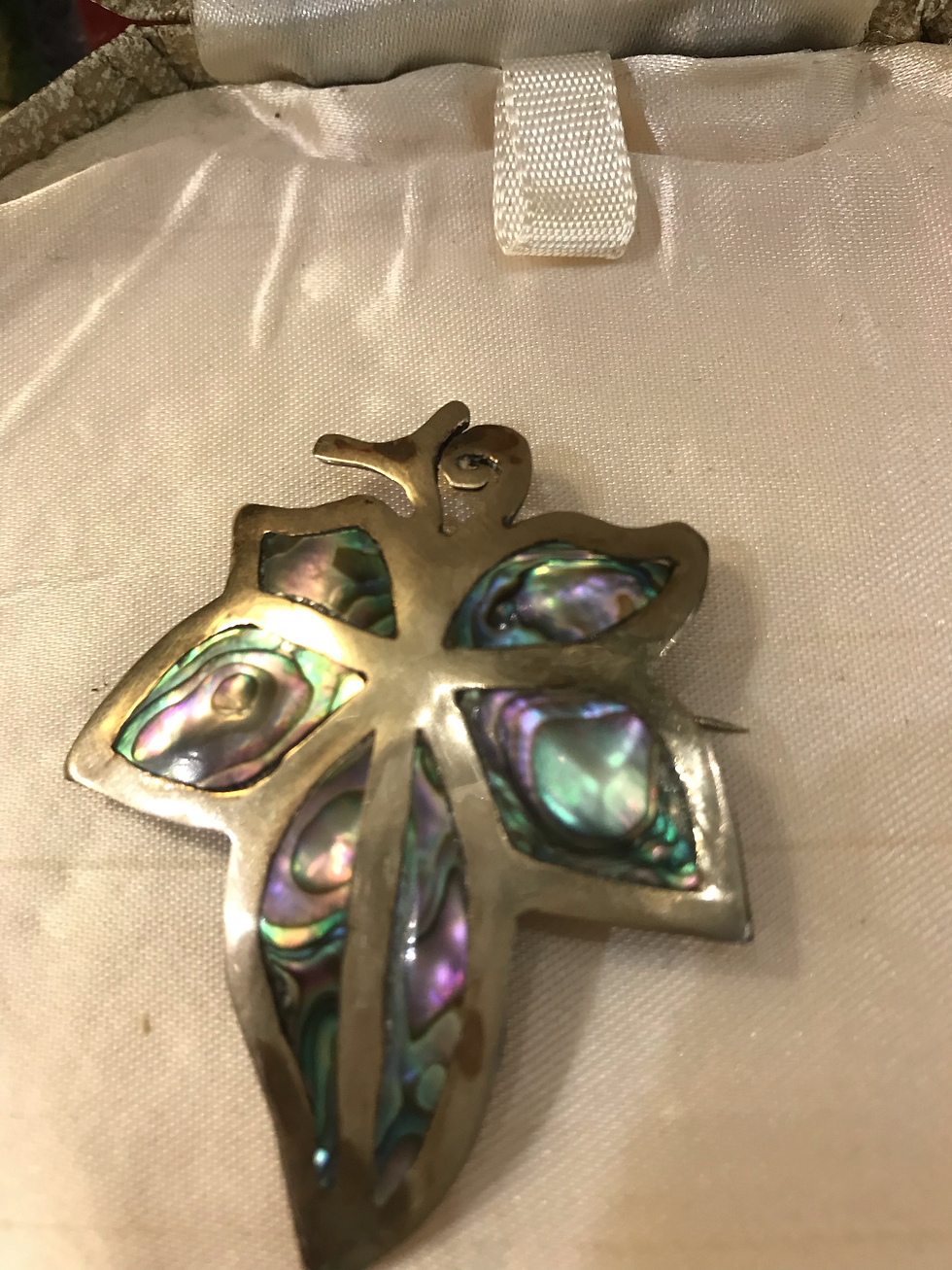 Vintage Ivy Leaf Shell Brooch signed Alpaca Mexico