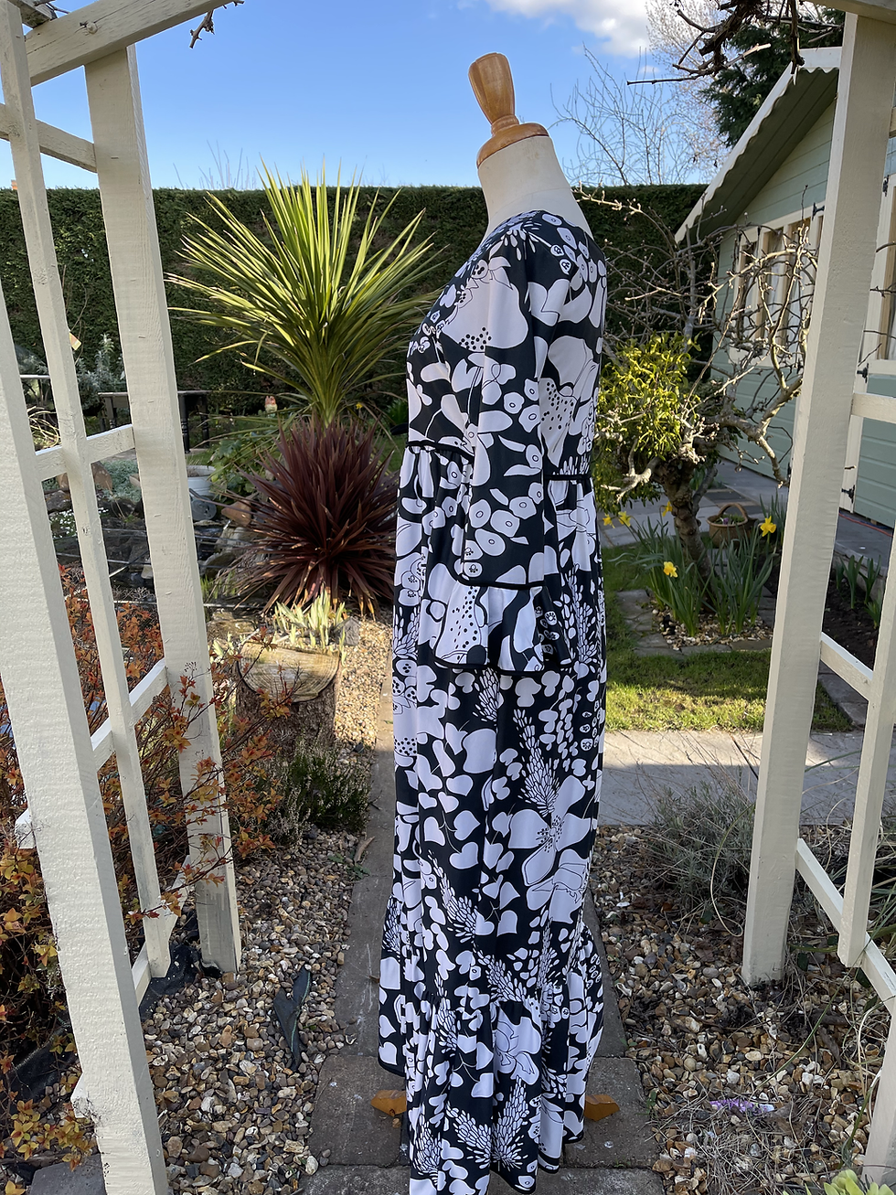Thumbnail: 1970s Black & White Print Maxi Dress Side View