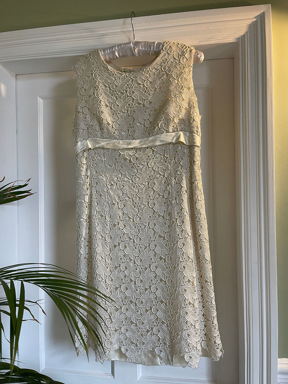 Thumbnail: 1960s Cream Satin and Allover Lace Cocktail Dress