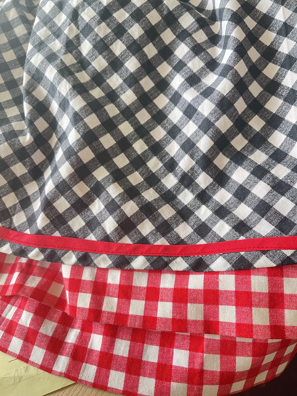 Thumbnail: 1970s Black, White Red  Gingham Dress Hem detail