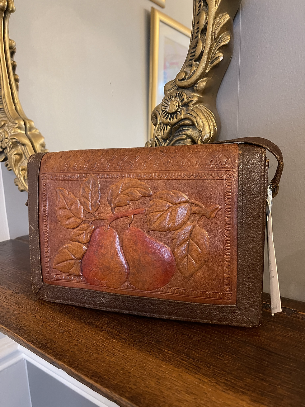 1920s Handbag with Tooled Leather Decorative Panel & Coin Purse
