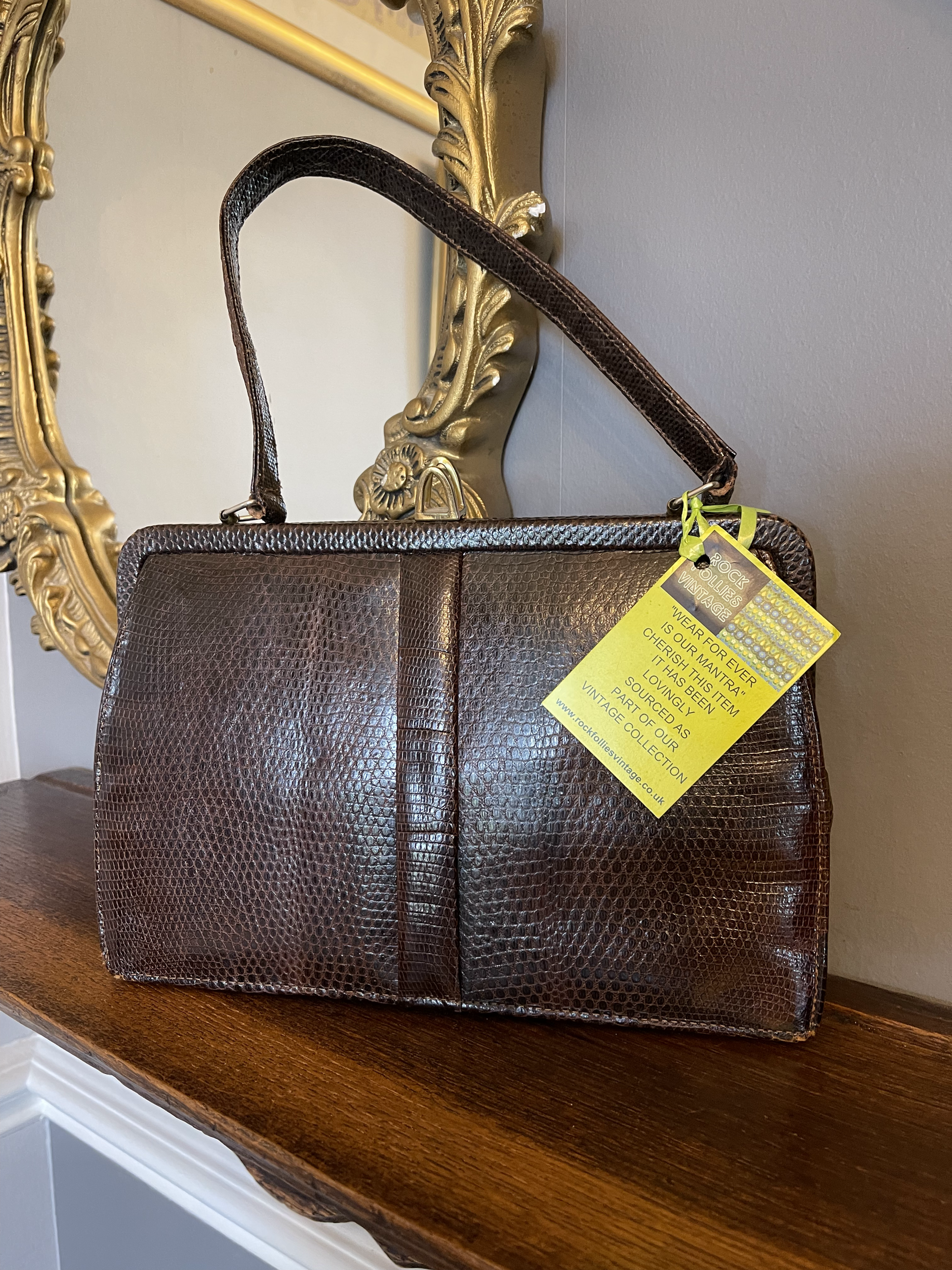 1950s Brown Lizard Skin  Frame Handbag By Mapin & Webb