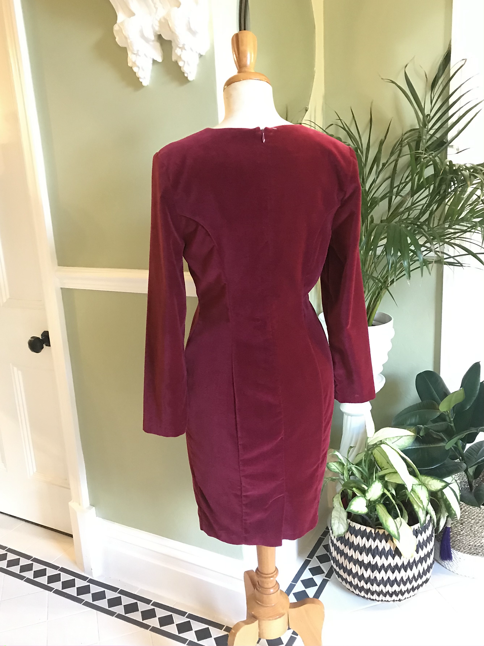 Thumbnail: Vintage Cotton Velvet Sweetheart Wiggle Dress By Next Back View