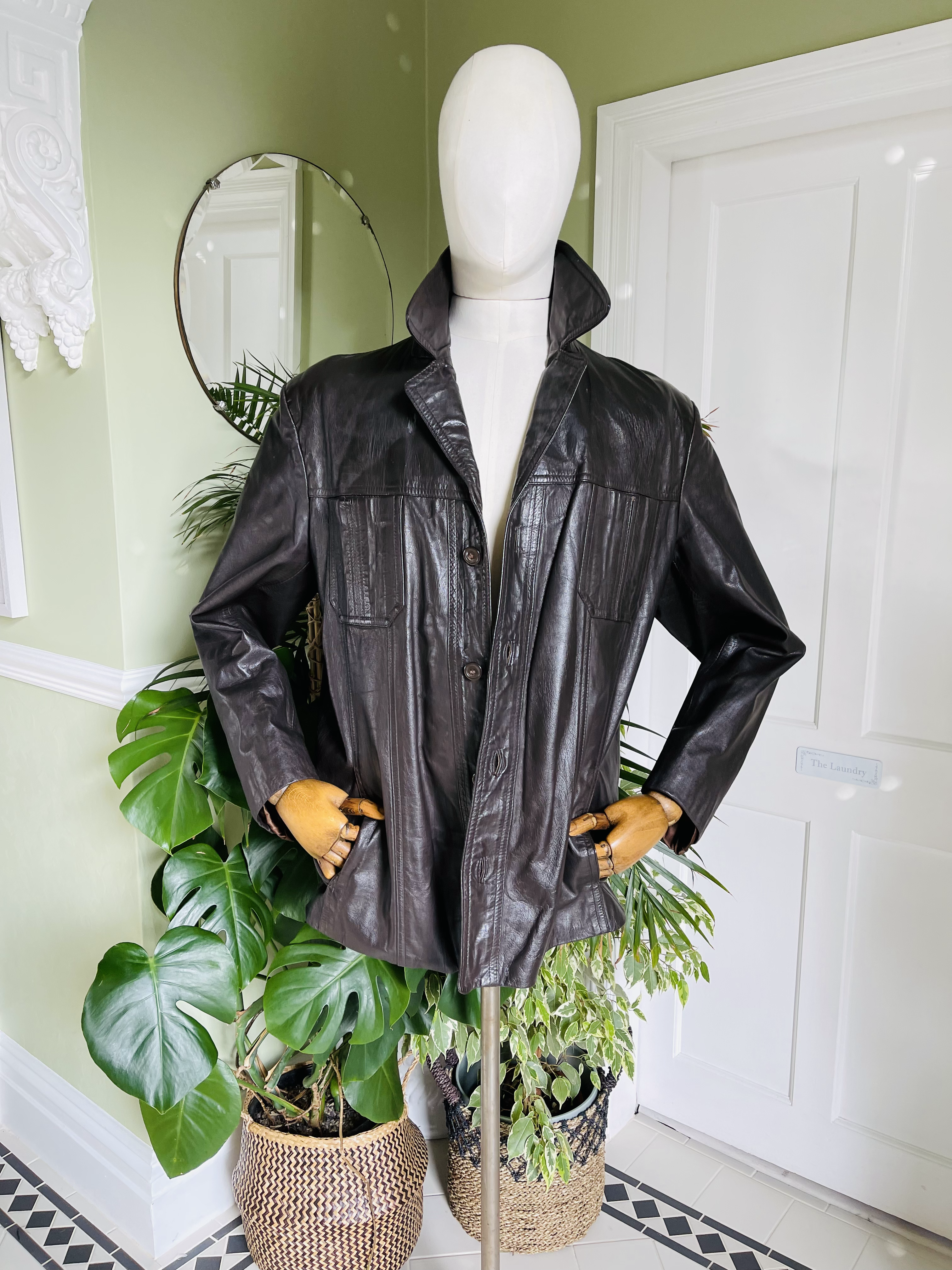 1970s Dark Brown Leather Jacket with Half Belt