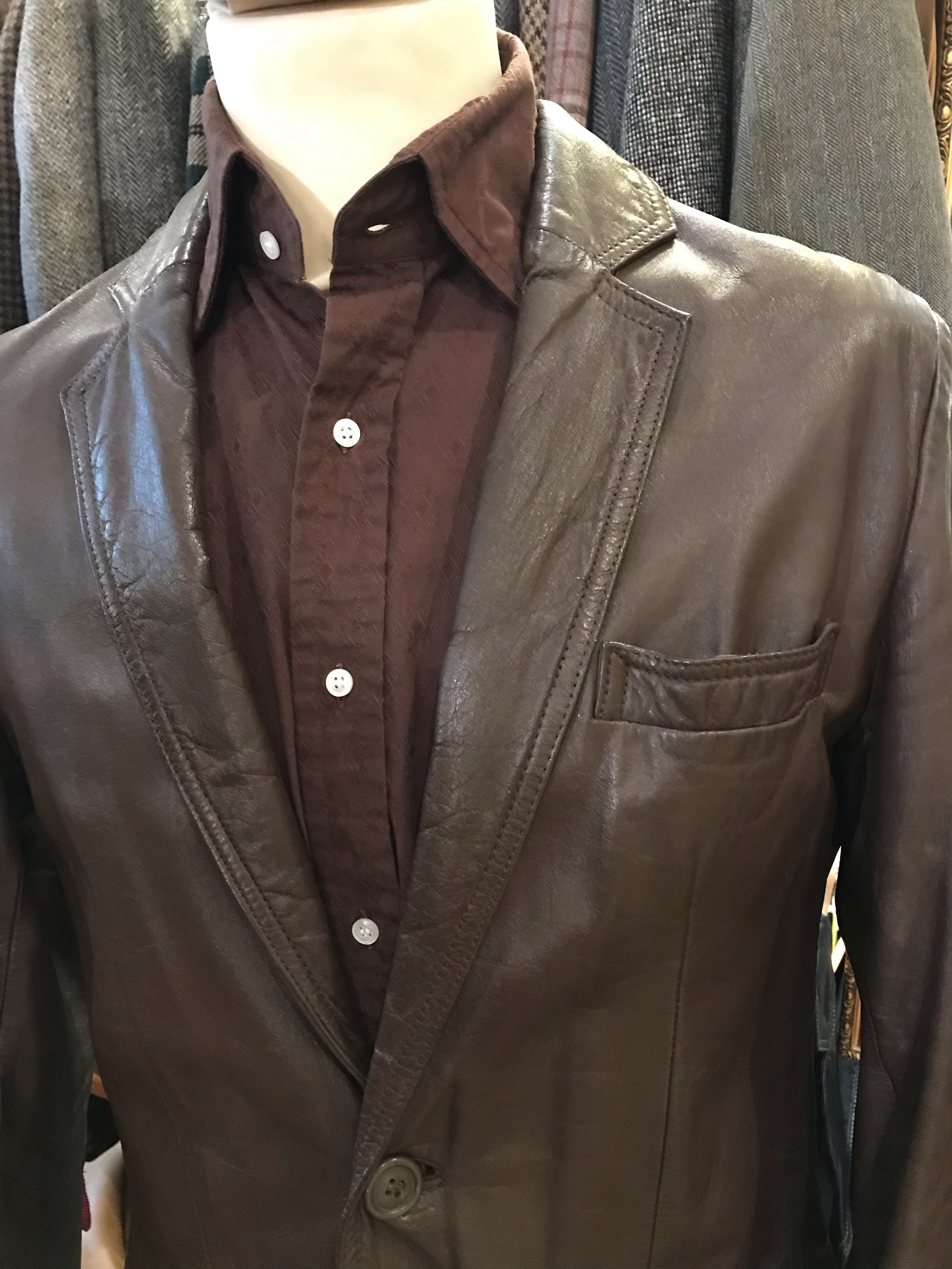 Vintage Chocolate Brown Leather Blazer Style Jacket