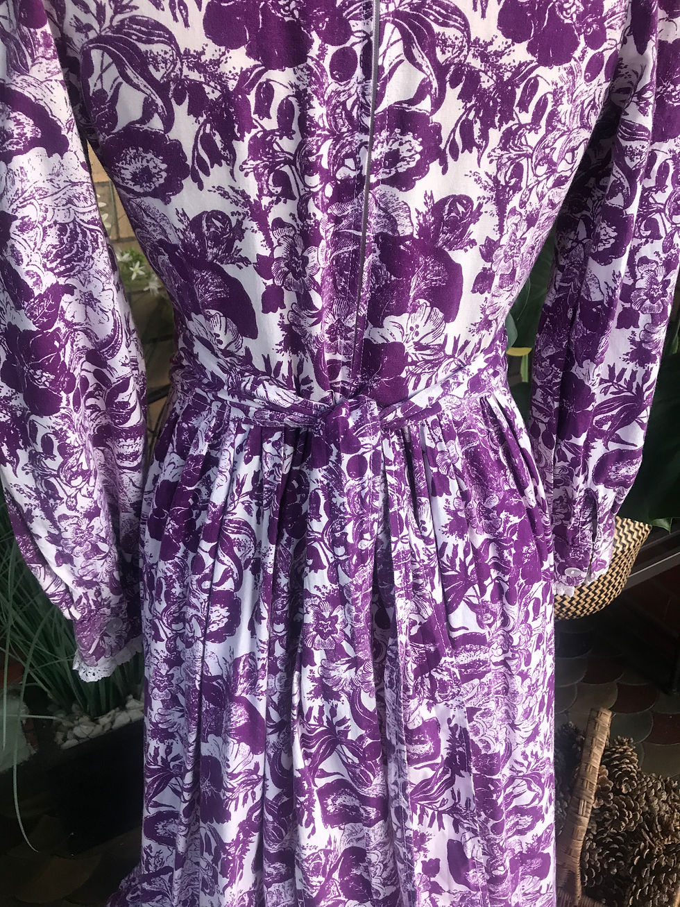 Thumbnail: 1970s Purple & White Prairie Maxi Dress By Laura Ashley Back View