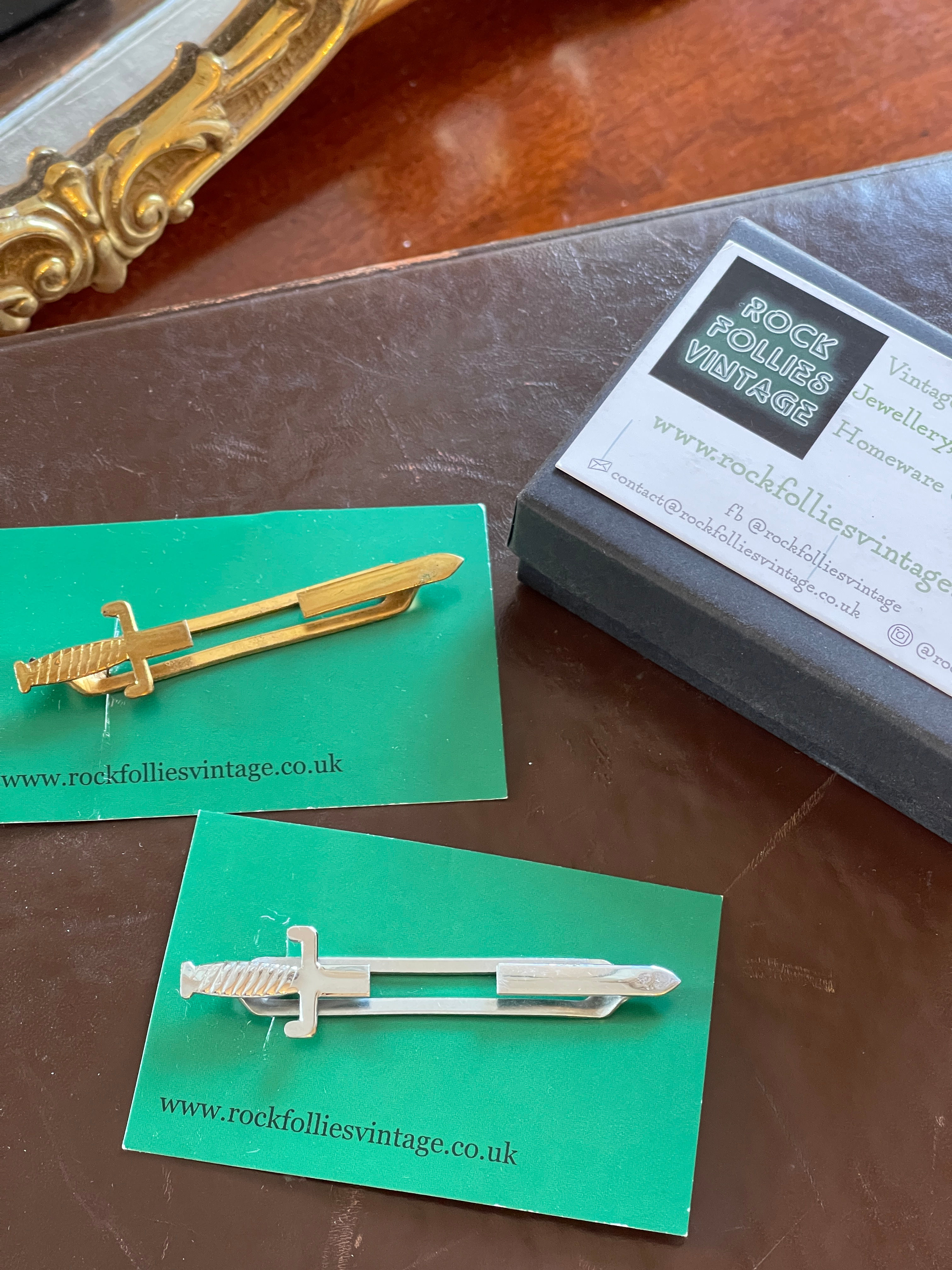 1950s Sword Tie Clips Silver & Gold Tone