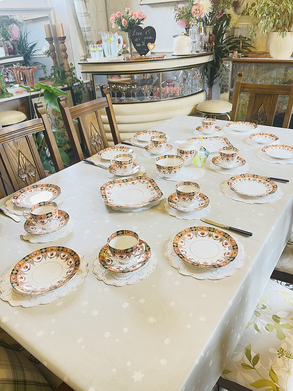 Thumbnail: Art Deco Doric China Tea Set, Knives & Linens