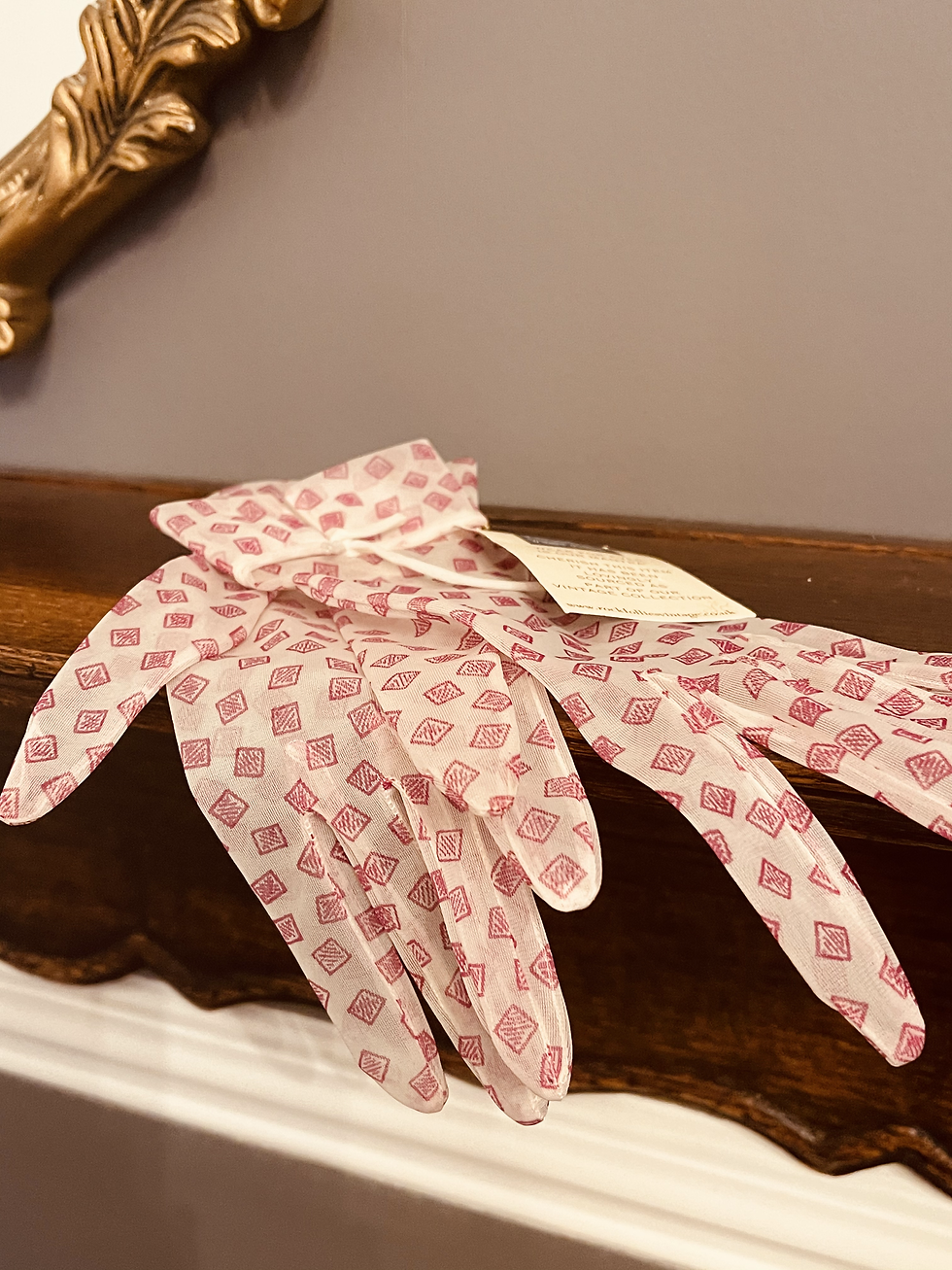 Thumbnail: Sheer Ivory and Pink Print Vintage Gloves By Gant