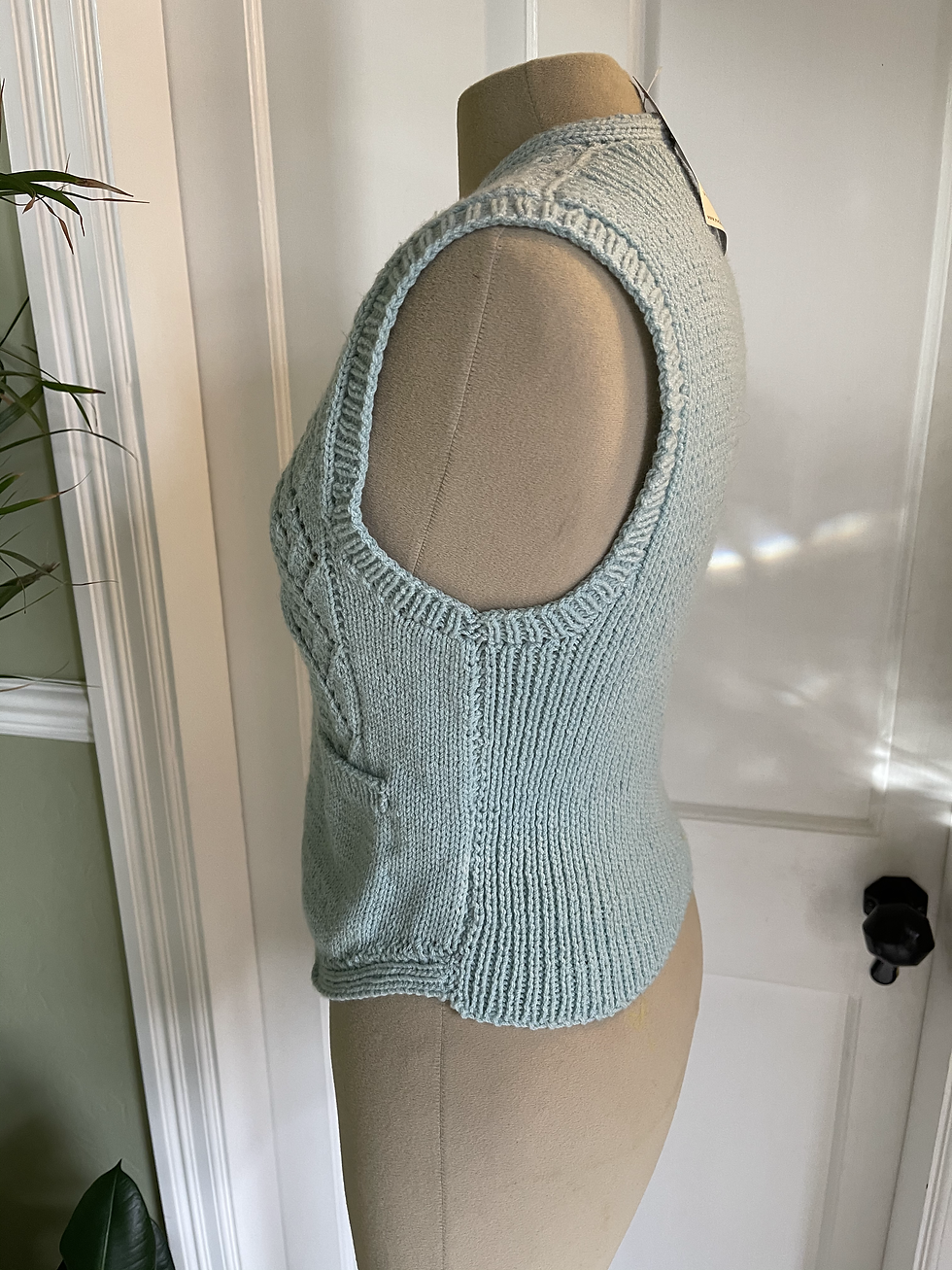 Thumbnail: Hand Knitted Duck Egg Blu  Waist Coat