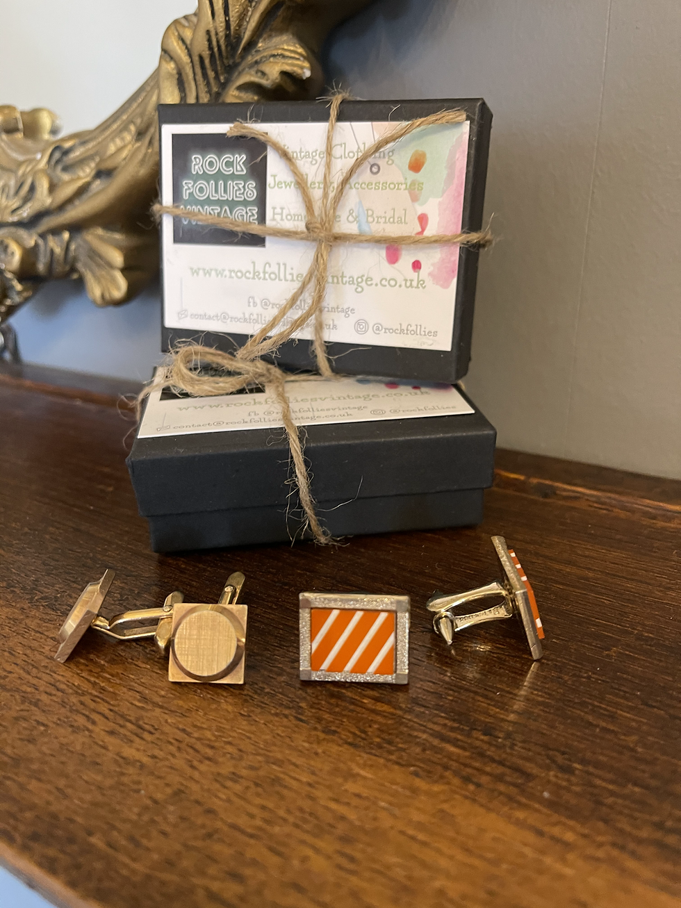 Thumbnail: Orange Stones & Gold Square Cufflinks