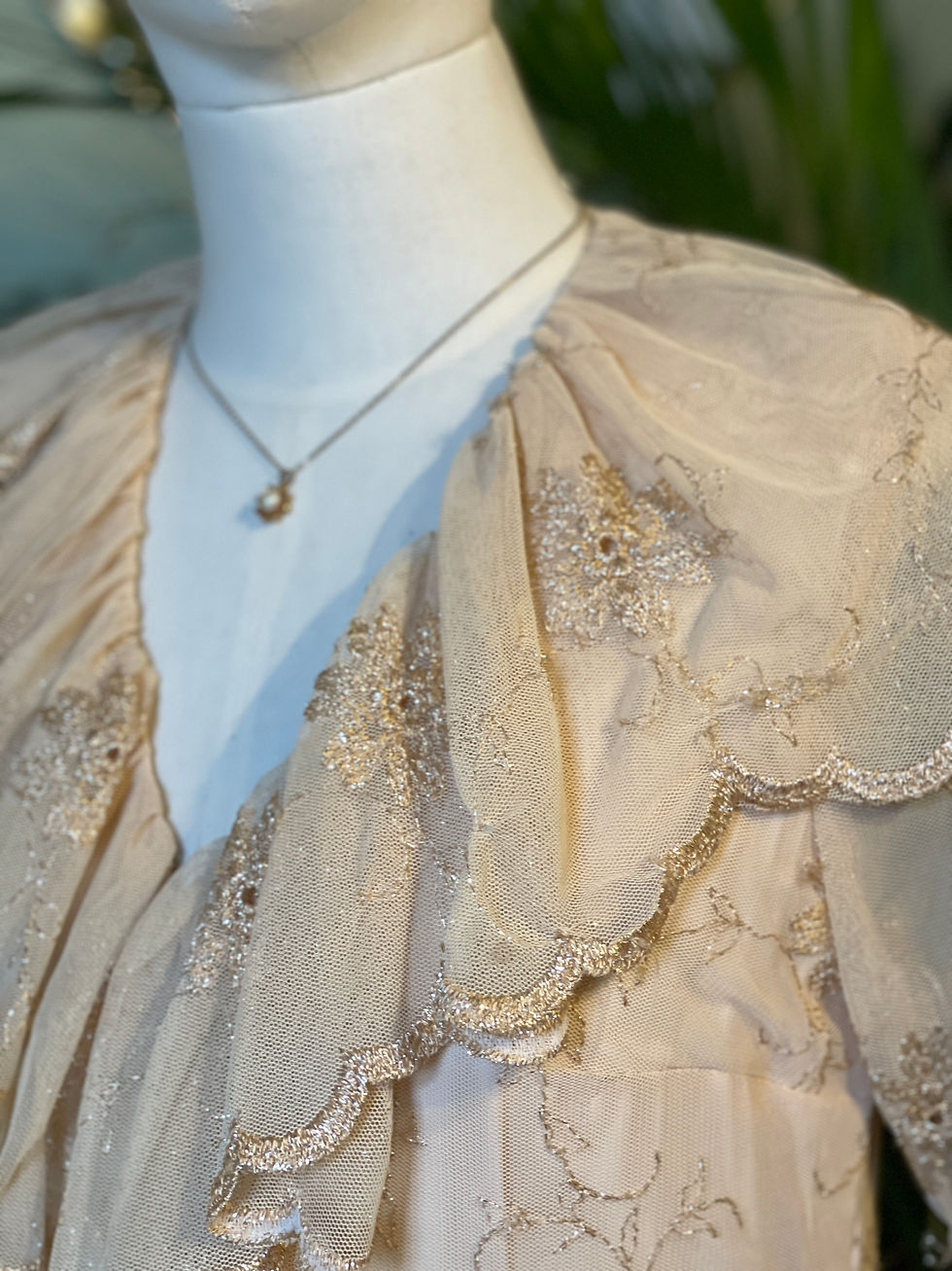 Thumbnail: 1980s Cream & Silver Lurex Thread Embroidered Dress