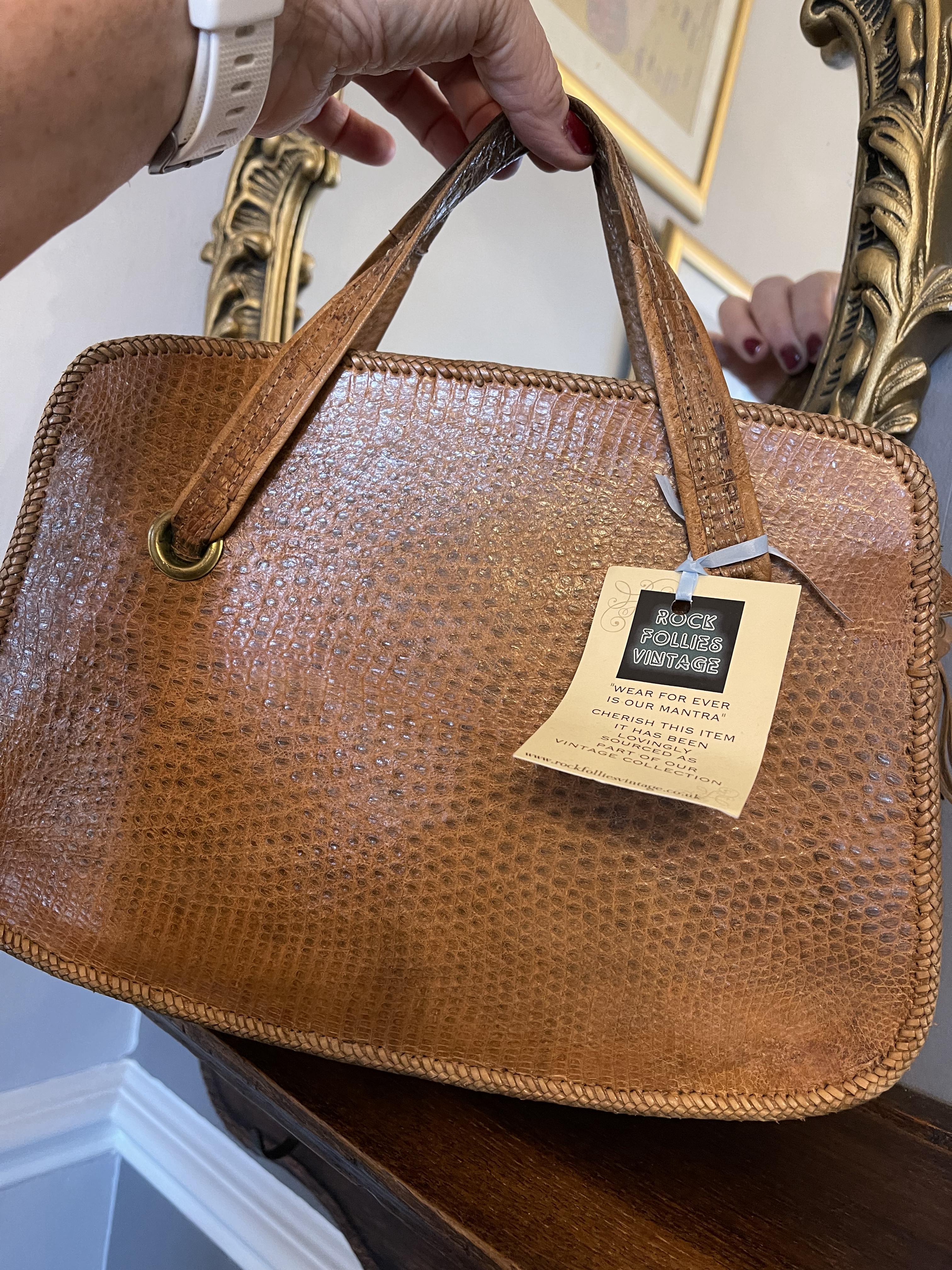 1930s Tan Vintage Skin Leather Handbag