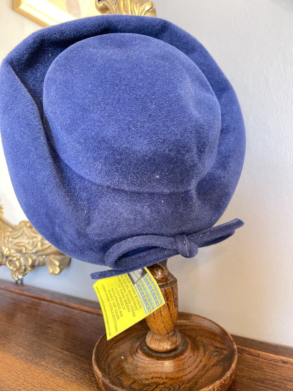 Thumbnail: 1950s Mid Blue Wool Moulded Felt Hat with Felt Bow